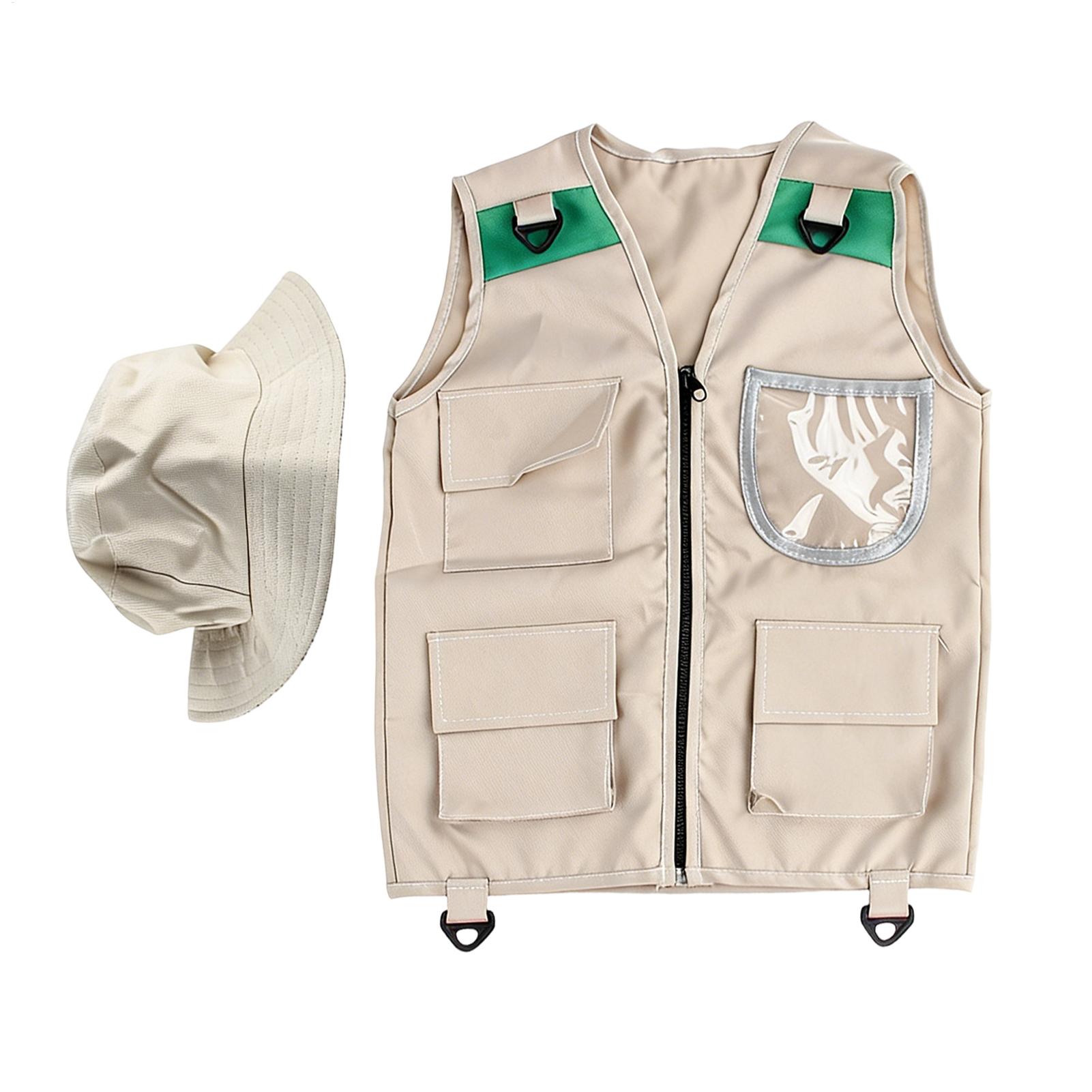 Fishing Equipment Logos - 子供用アウトドア探検家服ベスト帽子キャンプ用品ロールプレイプリントロゴアドベンチャーベストサファリベスト（売れ筋商品）