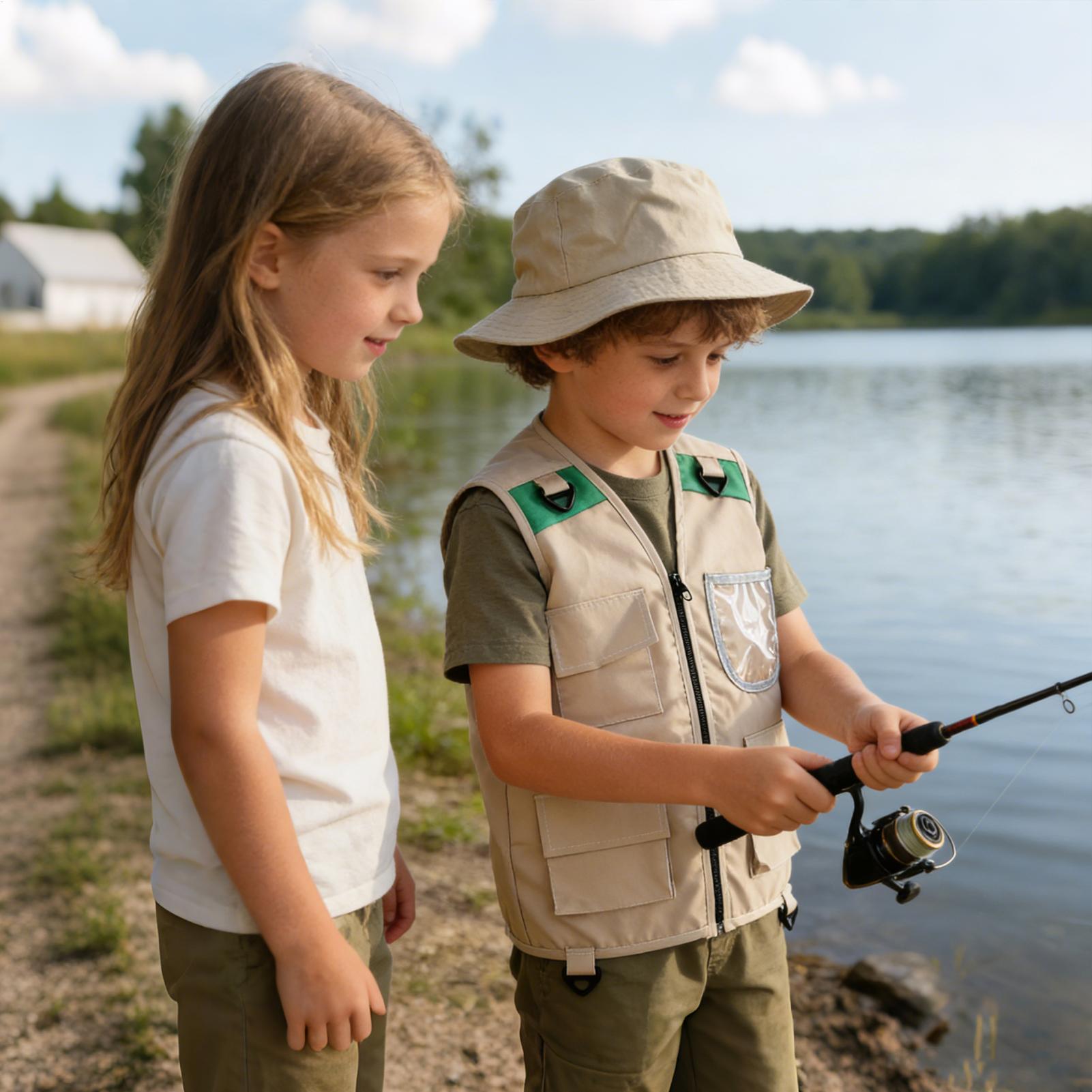 子供用アウトドア探検家服ベスト帽子キャンプ用品ロールプレイプ - Fishing Equipment Logos のレビューと価格