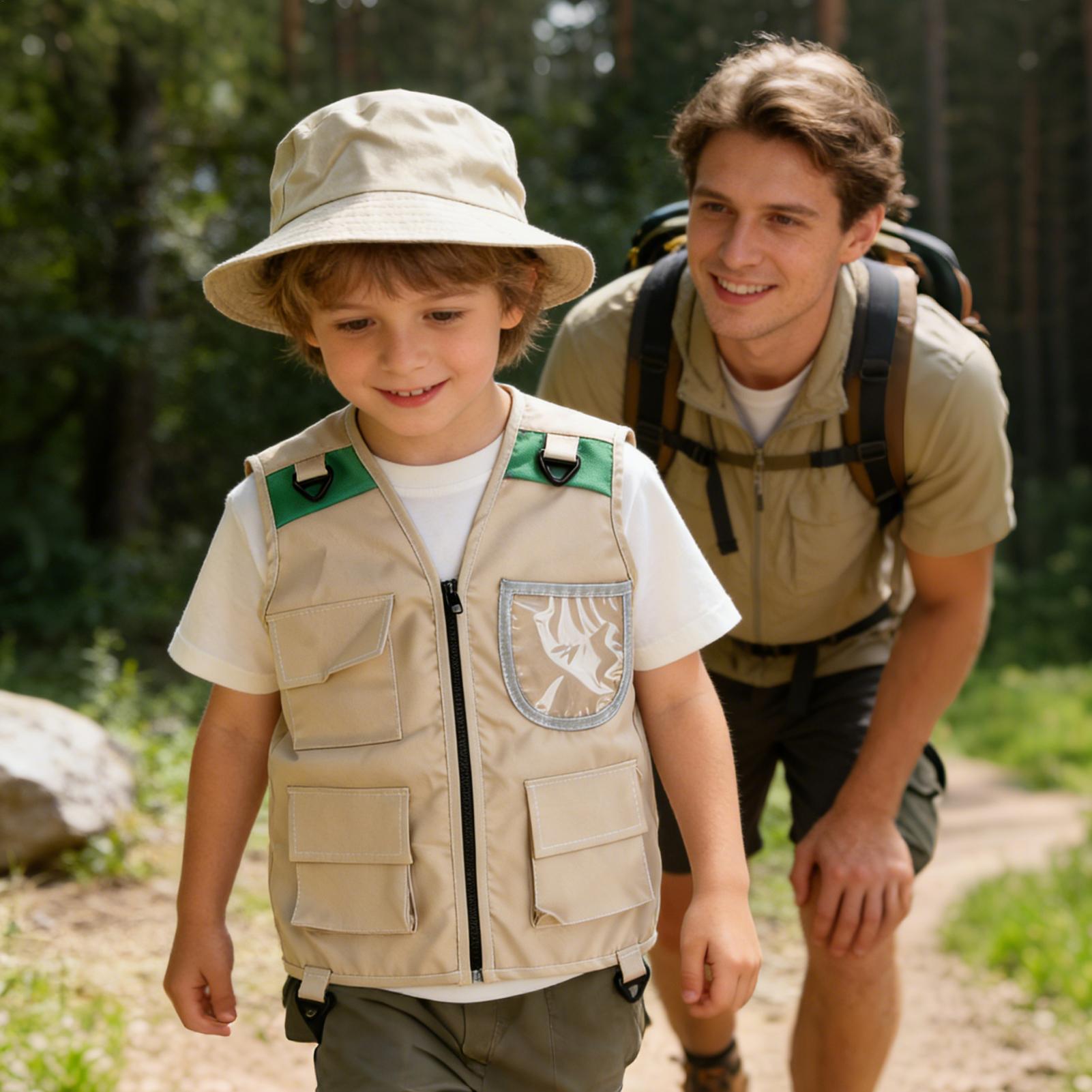 子供用アウトドア探検家服ベスト帽子キャンプ用品ロールプレイプ - Fishing Equipment Logos のレビューと価格
